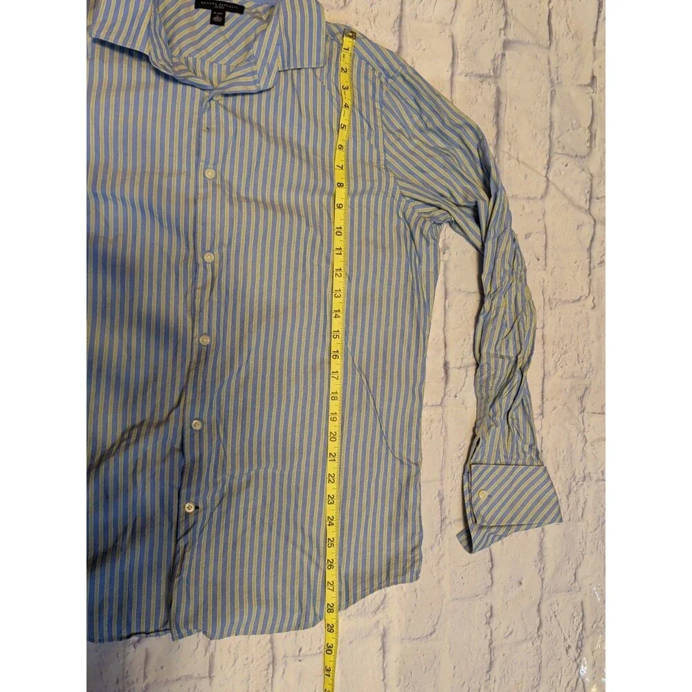 Banana Republic Shirt Mens Large Blue & Green Striped Fitted Button